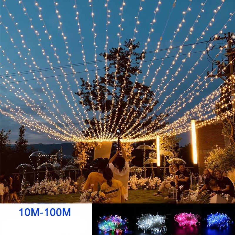 Guirlande Lumineuse Electrique 10M 100 LED Blanc Froid Avec Prise et Télécommande pour Décoration Mariage Fête Maison Jardin Boutique Noël 